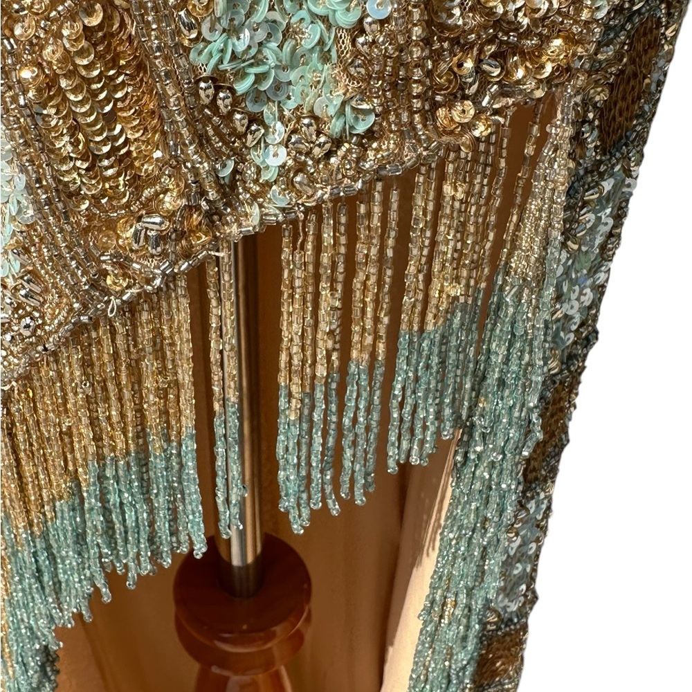 Rare hard to find Sherri Hill 54140 Gold Aqua Beaded Backless
Prom Evening Gown - Picture 14 of 16